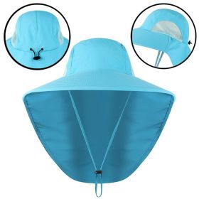 Fishing Sun Hat UV Protection Neck Cover Sun Protect Cap Wide Brim Neck Flap Fishing Cap For Travel Camping Hiking Boating (Color: Sky blue)