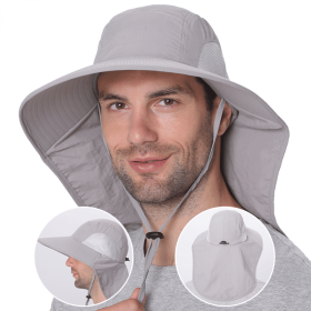 Outdoor Fisherman Hat for Men Women Summer Quick Drying Neck Protection Visor Cap Anti UV Breathable Fishing Safari Hat (Color: Sky blue)