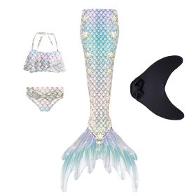 Mermaid Tail Swimsuit with Monofin Women  Swimwear Bikini Set (Color: Blue)