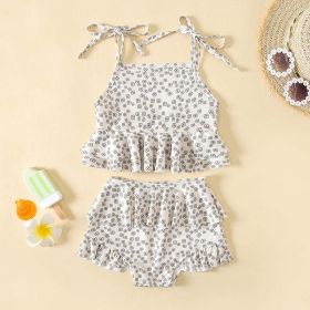 Baby Girl Floral Print Pattern Belt Design Sling Tops Combo Shorts Swimsuit Sets In Summer (Size/Age: 80 (9-12M))