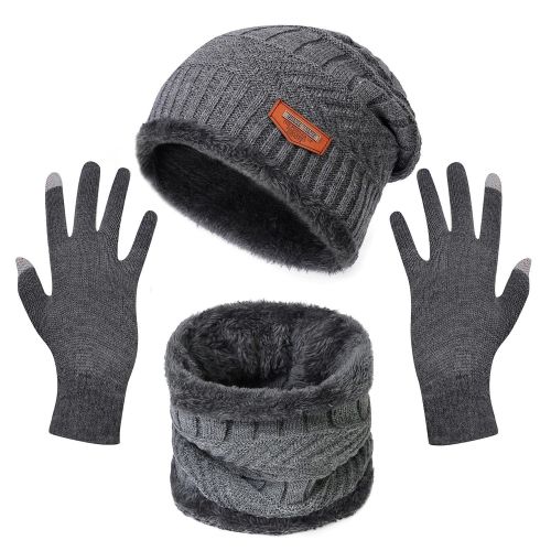 Winter Knitted Hat Scarf Gloves 3Pcs Winter Warm Beanie and Touch Screen Gloves Scarf Set Knit Beanie Skull Cap Neck Warmer Mittens for Men Women Winter Knitted Hat Scarf Gloves 3Pcs Winter Warm Beanie and Touch Screen Gloves Scarf Set Knit Beanie Skull Cap Neck Warmer Mittens for Men Women