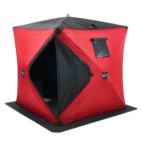 VEVOR 3-4 Person Ourdoor Portable Ice Shelter Pop-Up Ice Fishing Shanty Tent (Color: Red, size: 70 x 70 x 80 in)